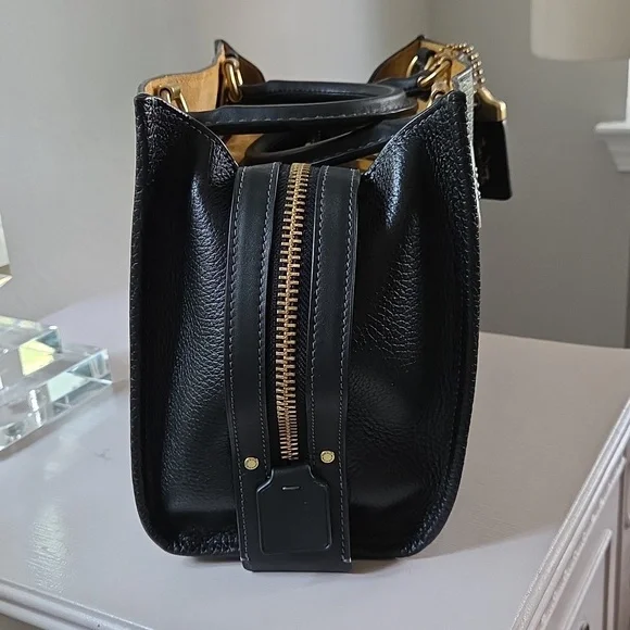 COACH Rogue 25 Black Tea Rose Leather Crossbody Bag - Picture 9 of 16